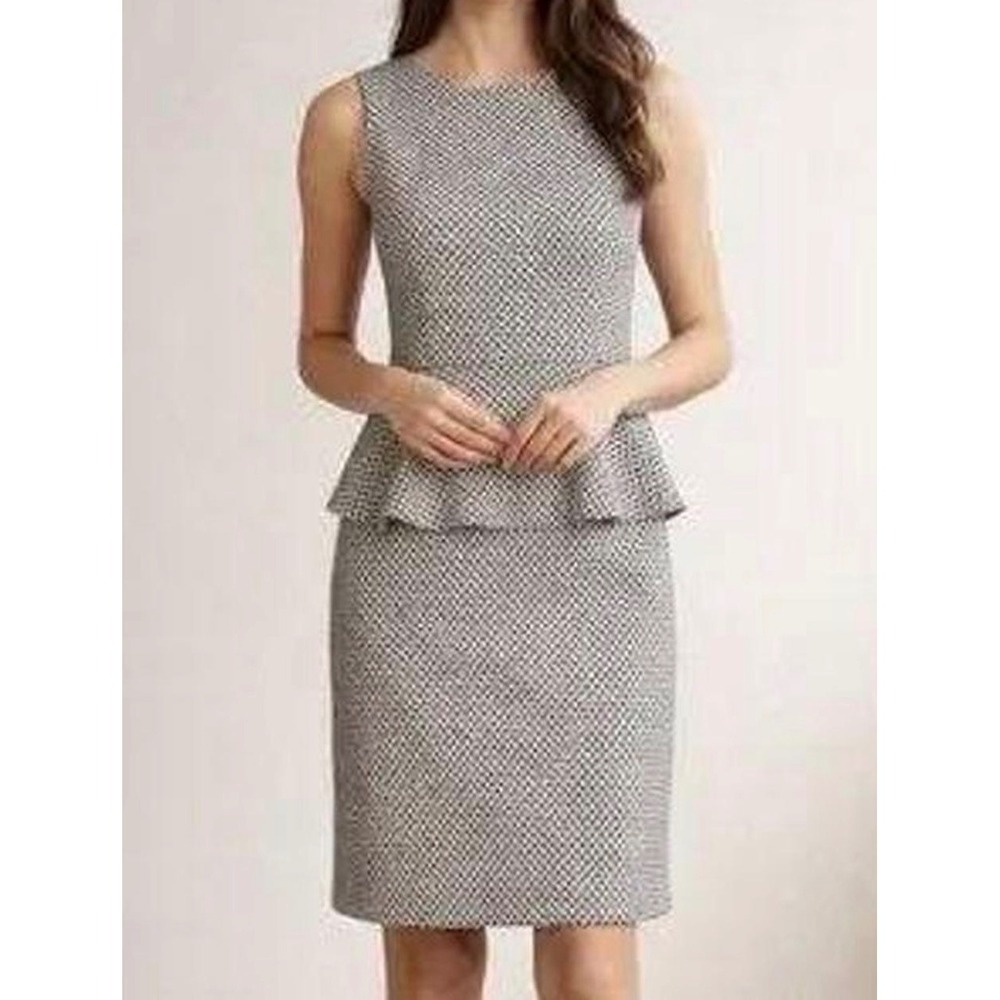 Banana Republic Dress Women's 6 Jacquard Peplum Black Ivory Elegant Cocktail